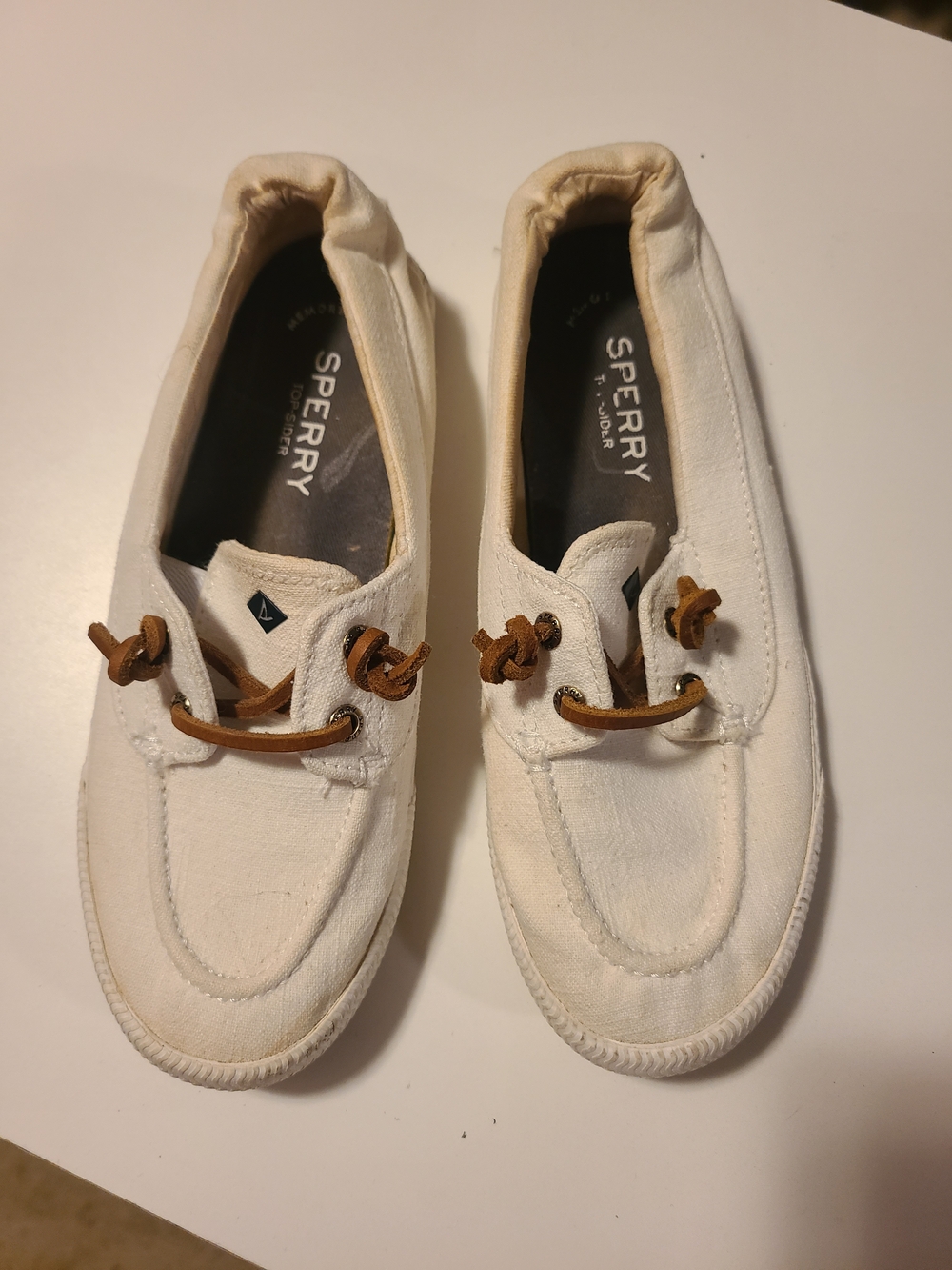 Sperry Off-White Canvas Deck Shoes with Tan Laces